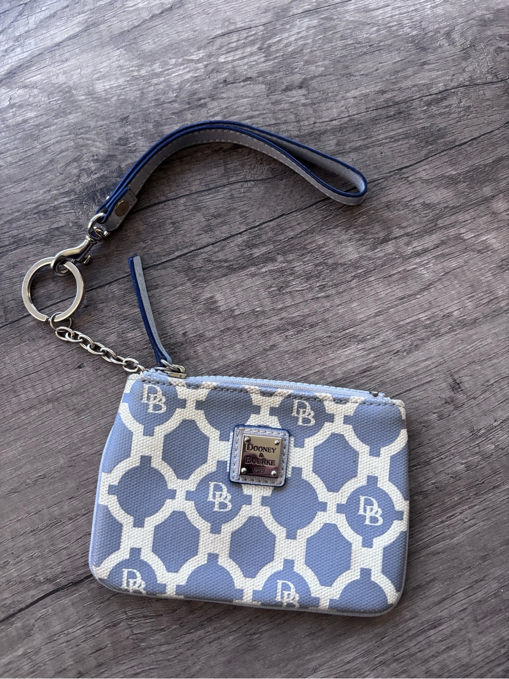 Dooney & Bourke Light Blue & White Geometric Wristlet